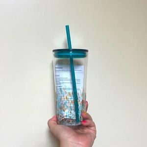 Starbucks 2022 Spring Teal & Orange Confetti Clear Glass Cold Cup Tumbler NWT